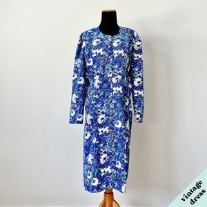 VINTAGE 60's Blue Psychedelic Floral Dress